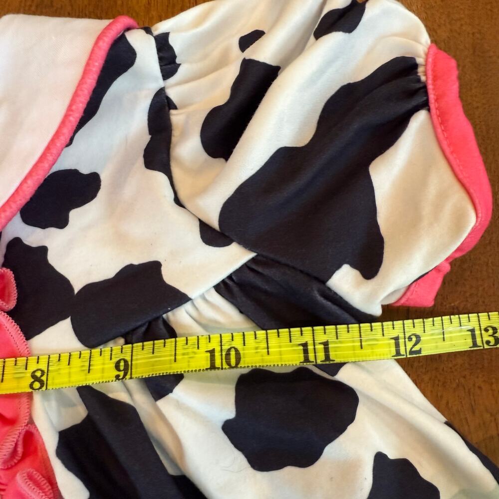 Kories Closet Cow Print Dress Spotted Embroidered Pink Ruffle Trim‎ Sz 12 18 Mos - Picture 10 of 11